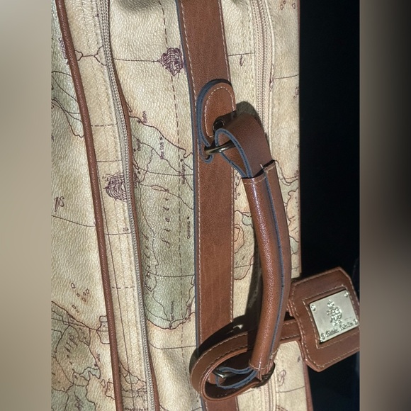 Vintage Map Print Travel Bag with Brown Accents - Picture 13 of 16